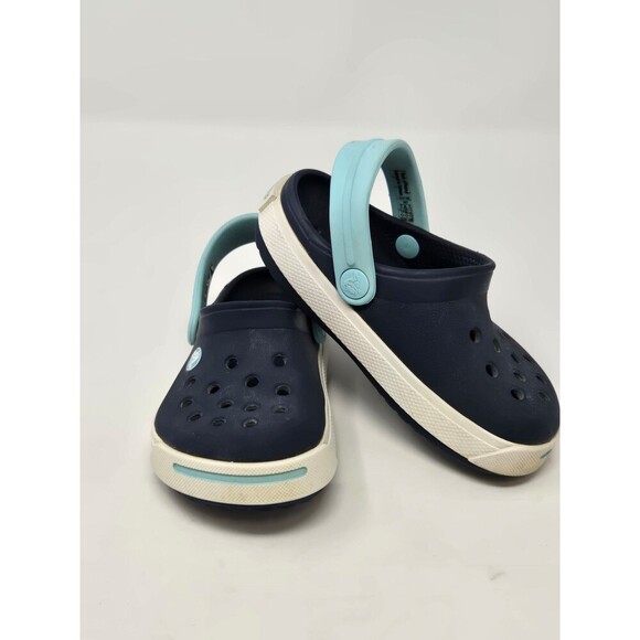 CROCS NAVY BLUE & SKY BLUE SLIP ON SHOES CHILDREN KIDS YOUTH SIZE 6 7 SCHOOL - Picture 1 of 12